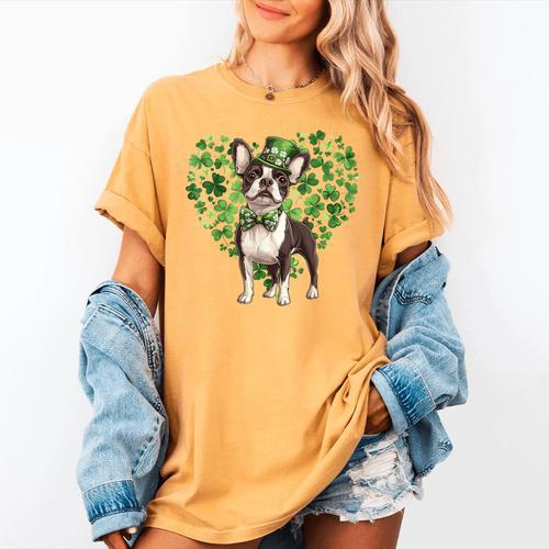 Cute Boston Terrier Shamrock St Patrick's Day Dog Lover Men Women Kids Women's Comfort Colors T-Shirt - Bostonterriersmerch.com