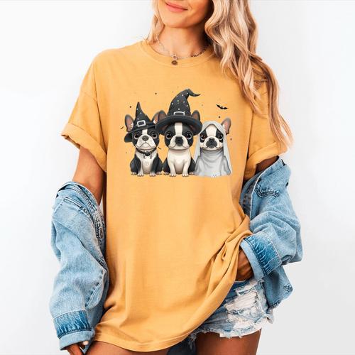 Cute Halloween Boston Terrier Dogs Witch Hat Ghost Dog For Men Women Kids Women's Comfort Colors T-Shirt - Bostonterriersmerch.com