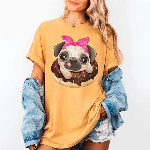 Cute Pug Shirt Donut Girls Dog Women's Comfort Colors T-Shirt - Bostonterriersmerch.com