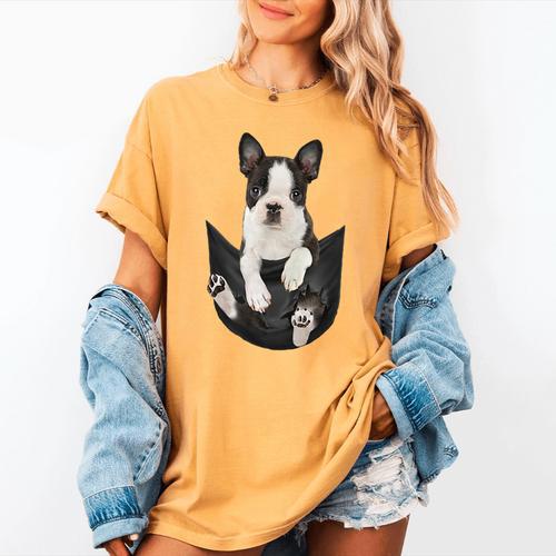 Dog Lovers Boston Terrier In Pocket Dog Face For Men Women Kids Women's Comfort Colors T-Shirt - Bostonterriersmerch.com