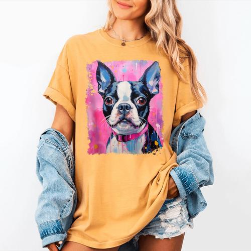 Dog Pink Boston Terrier Women's Comfort Colors T-Shirt - Bostonterriersmerch.com