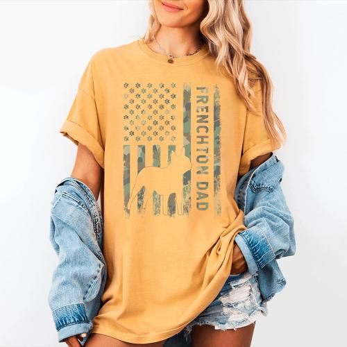 Frenchton Dad French Bulldog Boston Terrier Camo USA Flag Women's Comfort Colors T-Shirt - Bostonterriersmerch.com