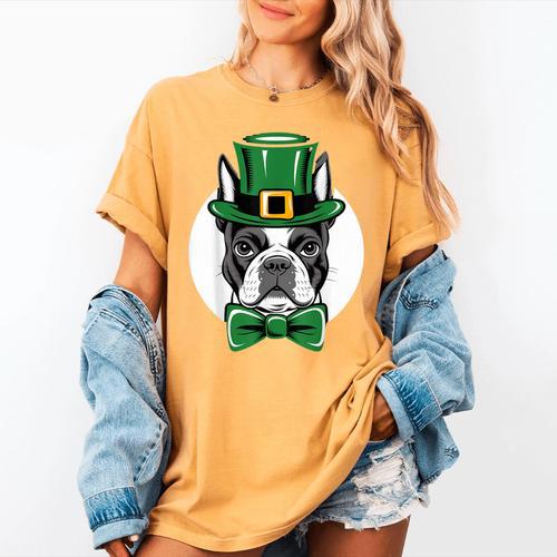 Green Boston Terrier Shamrock St Patricks Day Boston Terrier Women's Comfort Colors T-Shirt - Bostonterriersmerch.com