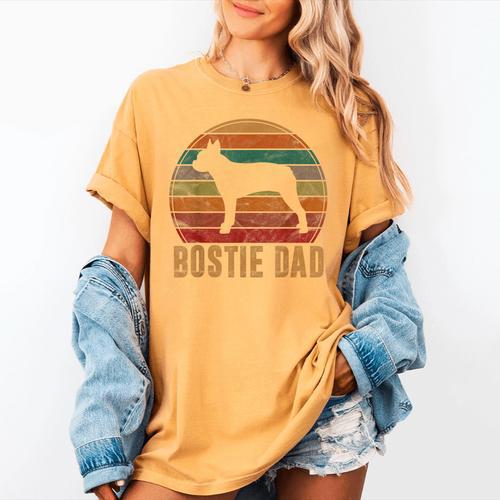 Retro Boston Terrier Dad Dog Owner Pet Bostie Father Women's Comfort Colors T-Shirt - Bostonterriersmerch.com