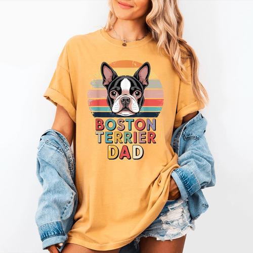 Retro Boston Terrier Dad Women's Comfort Colors T-Shirt - Bostonterriersmerch.com