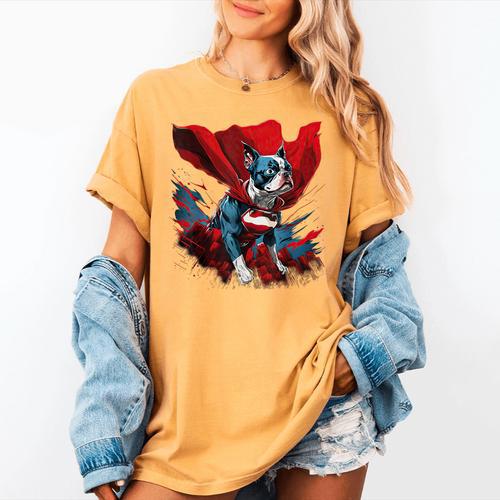 Super Power Superhero Boston Terrier Dog For Men Women Kids Women's Comfort Colors T-Shirt - Bostonterriersmerch.com