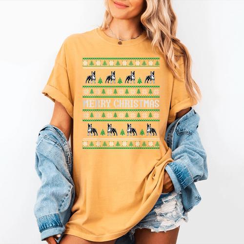 Ugly Sweater Boston Terrier Dog Christmas Dog Lover Xmas Men Women Kids Women's Comfort Colors T-Shirt - Bostonterriersmerch.com