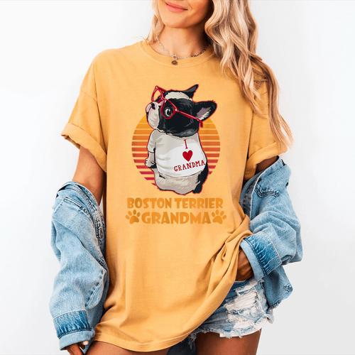 Vintage Boston Terrier Grandma Wear Sunglasses Dog Lover Men Women Girls Kids Women's Comfort Colors T-Shirt - Bostonterriersmerch.com