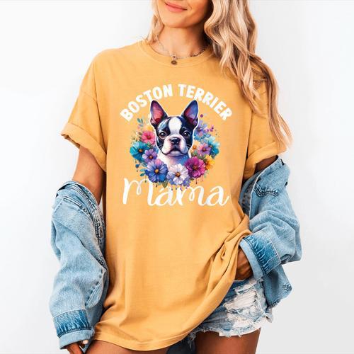 Watercolor Floral Boston Terrier Mama Dog Lover Mother's Day For Men Women Girls Kids Women's Comfort Colors T-Shirt - Bostonterriersmerch.com