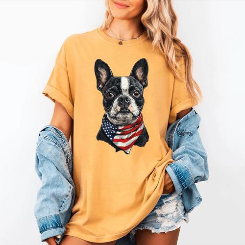 Boston Terrier American Flag Women's Comfort Colors T-Shirt - Bostonterriersmerch.com