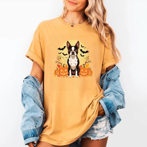 Boston Terrier Halloween Dog Lover Pumpkin Costume Women's Comfort Colors T-Shirt - Bostonterriersmerch.com AU