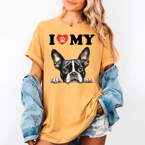 Boston Terrier I Heart My Dog Dog Lover Women's Comfort Colors T-Shirt - Bostonterriersmerch.com