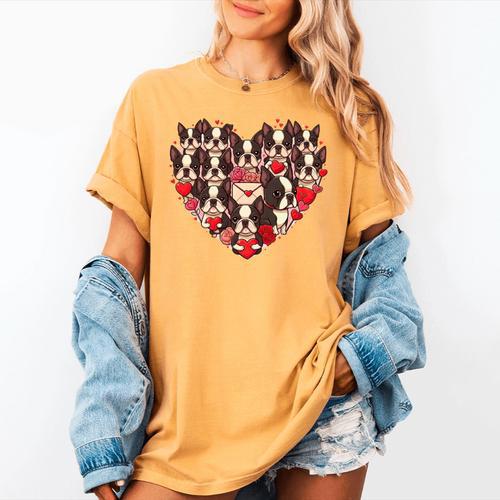 Boston Terrier Heart Valentine Boston Terrier Women's Comfort Colors T-Shirt - Bostonterriersmerch.com