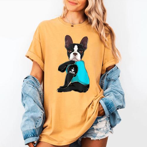 Boston Terrier I Love Mom Apparel Women's Comfort Colors T-Shirt - Bostonterriersmerch.com