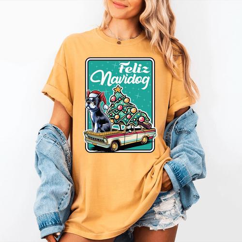 Boston Terrier Merry Christmas Tree Truck Dog X-Mas Women's Comfort Colors T-Shirt - Bostonterriersmerch.com