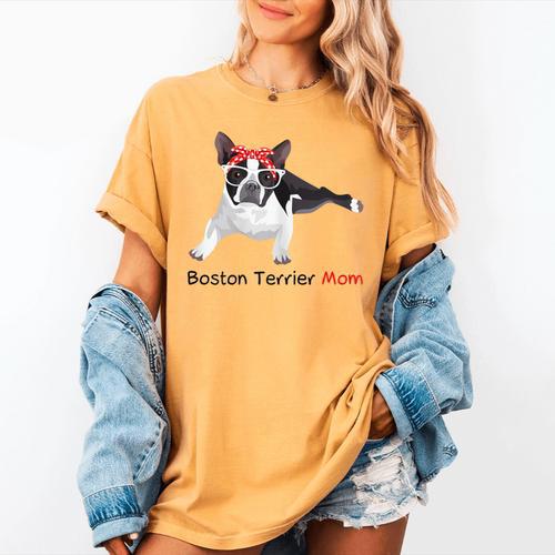 Boston Terrier Mom Bandana Boston Terrier Dog Women's Comfort Colors T-Shirt - Bostonterriersmerch.com
