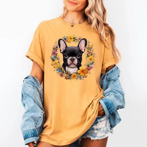 Boston Terrier Mom Floral Bostie Dog Lover Flowers Cute Women's Comfort Colors T-Shirt - Bostonterriersmerch.com