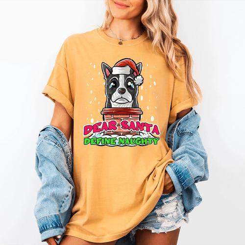 Boston Terrier Santa Claus Christmas Dog Women's Comfort Colors T-Shirt - Bostonterriersmerch.com