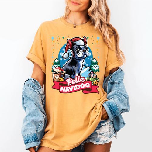 Boston Terrier Santa Claus Coffee Mug Merry Christmas Dogs Women's Comfort Colors T-Shirt - Bostonterriersmerch.com