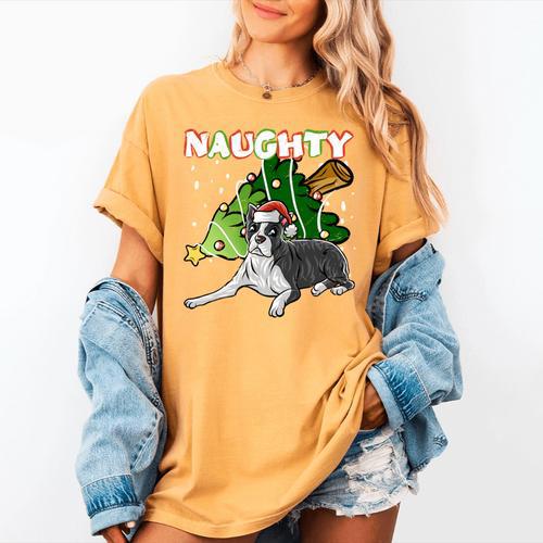 Boston Terrier Santa Claus Hat Merry Christmas Dog X-Mas Women's Comfort Colors T-Shirt - Bostonterriersmerch.com