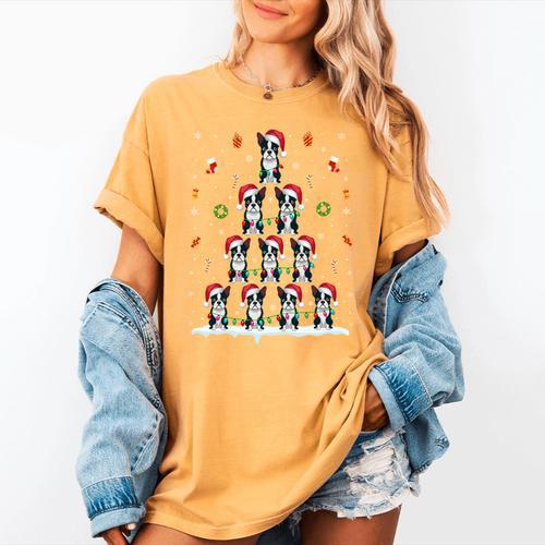 Boston Terrier Xmas Tree Lights For Men Women Boston Terrier Women's Comfort Colors T-Shirt - Bostonterriersmerch.com