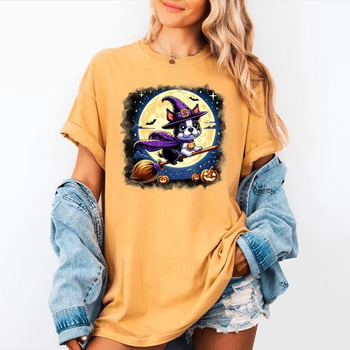 Cute Boston Terrier Halloween Costume Dog Lover Women Girls Women's Comfort Colors T-Shirt - Bostonterriersmerch.com