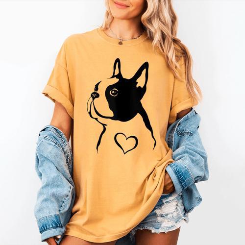 I Love My Boston Terrier Dog With Heart Women's Comfort Colors T-Shirt - Bostonterriersmerch.com