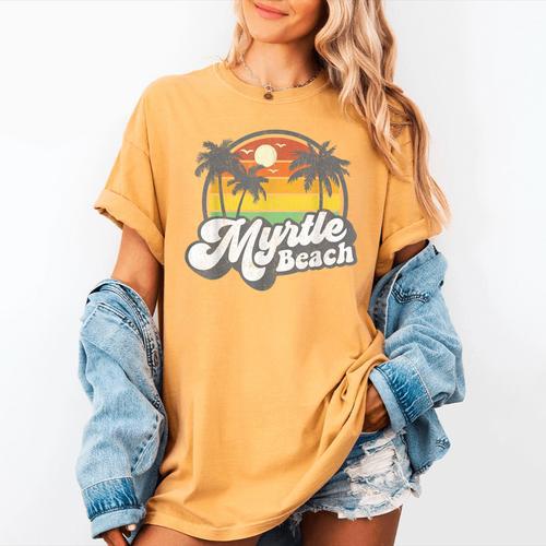 Myrtle Beach South Carolina Retro 70s Vintage Vacation Women's Comfort Colors T-Shirt - Bostonterriersmerch.com