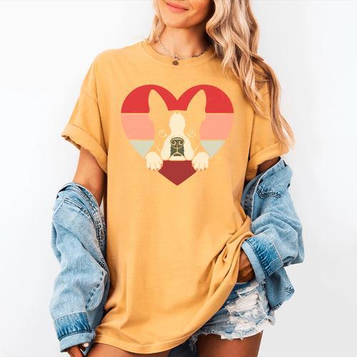 Retro Heart Boston Terrier Dog Vintage Valentine Women's Comfort Colors T-Shirt - Bostonterriersmerch.com CA