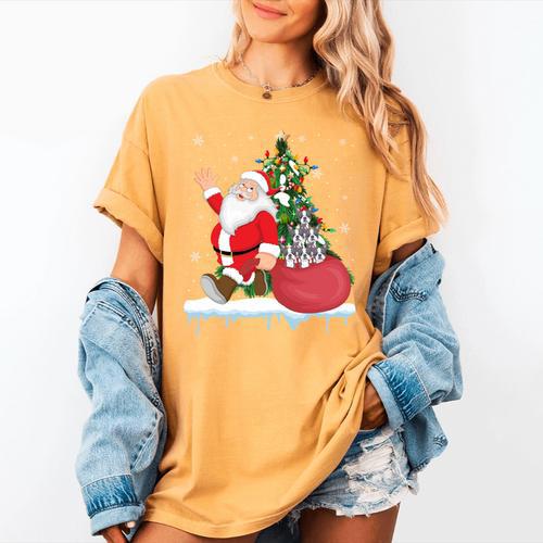 Santa Ugly Christmas Tree Lights Boston Terrier Dog Lover Women's Comfort Colors T-Shirt - Bostonterriersmerch.com