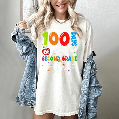 100 Days Of Living That 2nd Grade Life Boy Girl Teacher Women's Comfort Colors T-Shirt - teacherstshirts.com AU