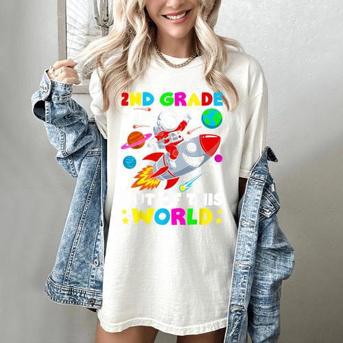 2nd Grade Is Out Of This World Space Rocket Planets Teacher Women's Comfort Colors T-Shirt - teacherstshirts.com UK