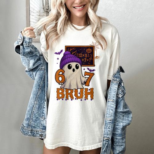 67 Teacher Halloween Ghost Six Seven Meme Math Equation Bruh Women's Comfort Colors T-Shirt - teacherstshirts.com UK
