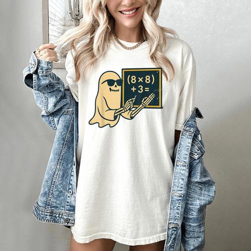 67 Teacher Halloween Skeleton Ghost Six Seven Meme Math Women's Comfort Colors T-Shirt - teacherstshirts.com UK