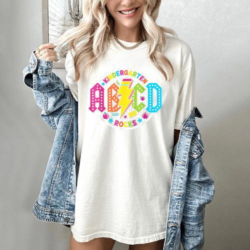 ABCD Kindergarten Rocks Back To School Teachers Students Women's Comfort Colors T-Shirt - teacherstshirts.com AU