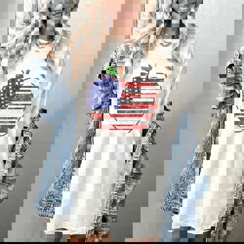 American Flag Teachers Students Apple 4th Of July Vintage Women&#x27;s Comfort Colors T-Shirt - teacherstshirts.com