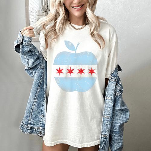 Chicago Flag Teacher School Cute Women's Comfort Colors T-Shirt - teacherstshirts.com DE