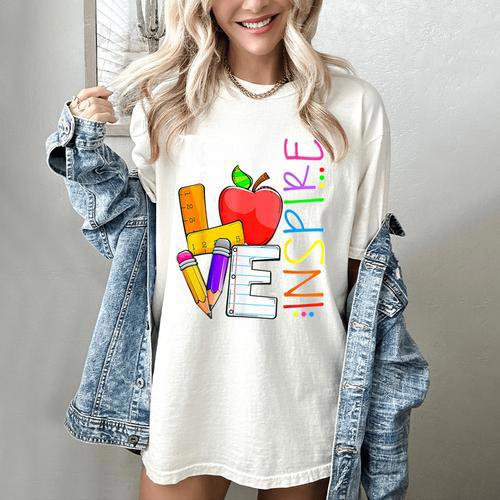 Cute Teach Love And Inspire Men Women Teacher Women's Comfort Colors T-Shirt - teacherstshirts.com