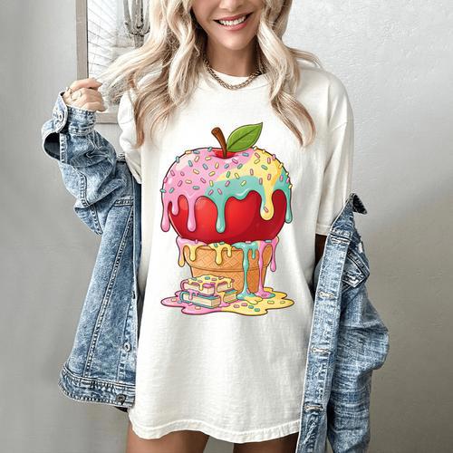 Dripping Apple Ice Cream Cone Cute Teacher Appreciation Women's Comfort Colors T-Shirt - teacherstshirts.com AU
