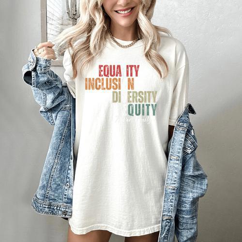Equality Inclusion Diversity Equity Love Never Fails Teacher Women's Comfort Colors T-Shirt - teacherstshirts.com AU