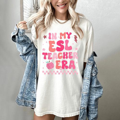 In My Esl Teacher Era Back To School ESL Teacher Groovy Women's Comfort Colors T-Shirt - teacherstshirts.com AU