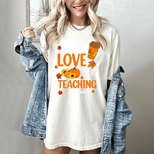 Fall In Love With Teaching 1st Grade Teacher Thanksgiving For Men Women Girls Kids Women's Comfort Colors T-Shirt - teacherstshirts.com CA