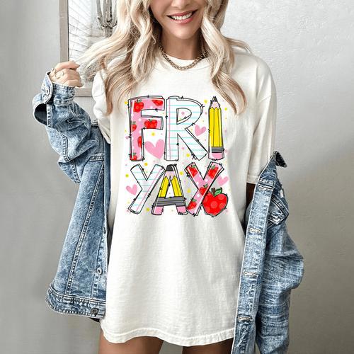 Happy Fri-Yay Teacher Back To School Friday Lovers Women's Comfort Colors T-Shirt - teacherstshirts.com