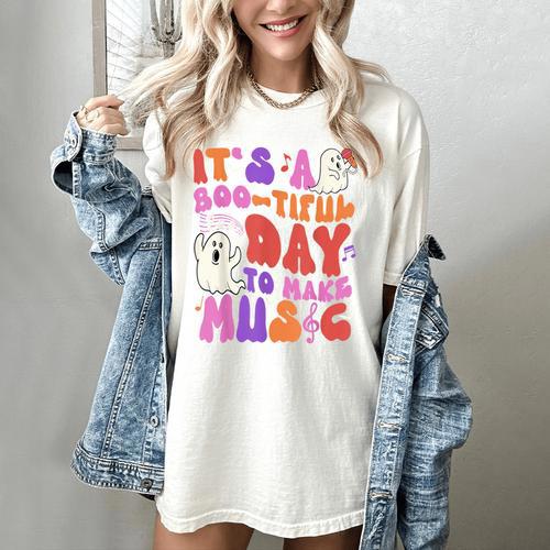 It's a Bootiful Day To Make Music Halloween Music Teacher Women's Comfort Colors T-Shirt - teacherstshirts.com AU