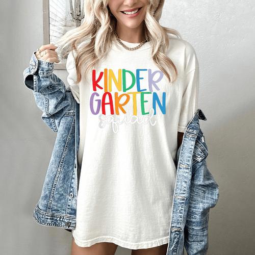 Kindergarten Squad Team Crew Teacher Back To School Women's Comfort Colors T-Shirt - teacherstshirts.com AU