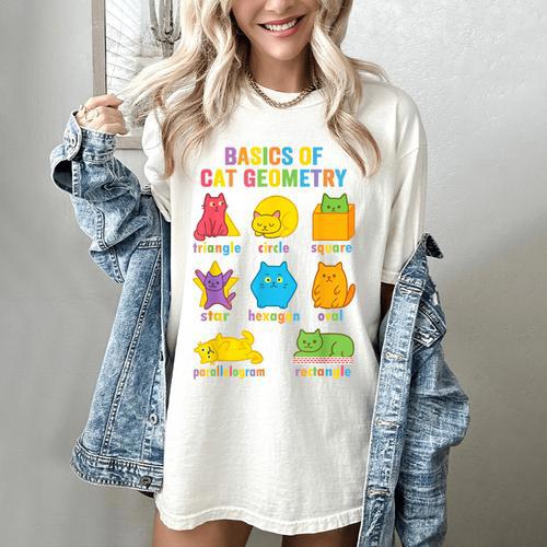 Math Cat Geometry Back To School Mathematics Teacher Women's Comfort Colors T-Shirt - teacherstshirts.com DE