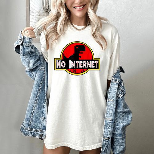 Nerdy No Internet Dinosaur Computer Science Teacher Women's Comfort Colors T-Shirt - teacherstshirts.com AU