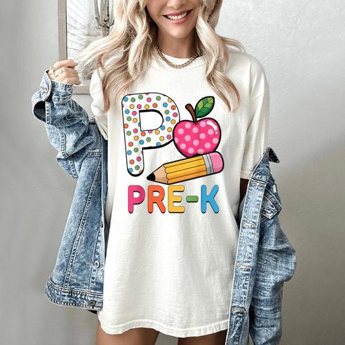 P Is For Pre K Teacher Student Pencil Apple Back To School Women's Comfort Colors T-Shirt - teacherstshirts.com UK