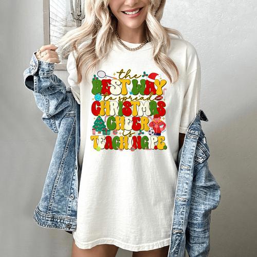PE Teacher Christmas Holiday Women's Comfort Colors T-Shirt - teacherstshirts.com UK