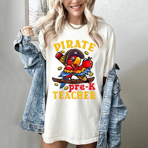 Pirate Pre-K Teacher Preschool Halloween Women's Comfort Colors T-Shirt - teacherstshirts.com CA
